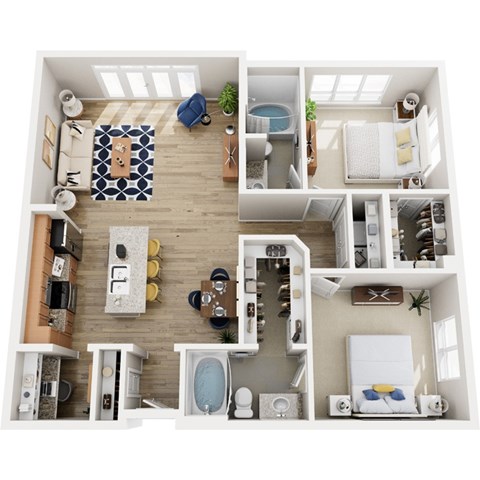 Floor plan for 2 beds, 2 baths, 1220 sqft